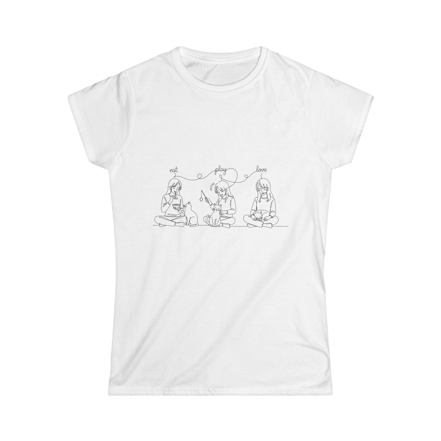Women's Tee Cat Eat Play Love Cute Graphic